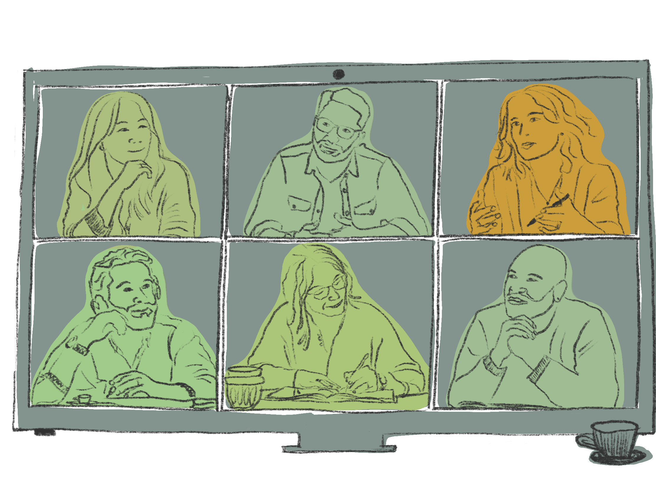 Eine Illustration von mehreren Führungskräften in einer Videokonferenz