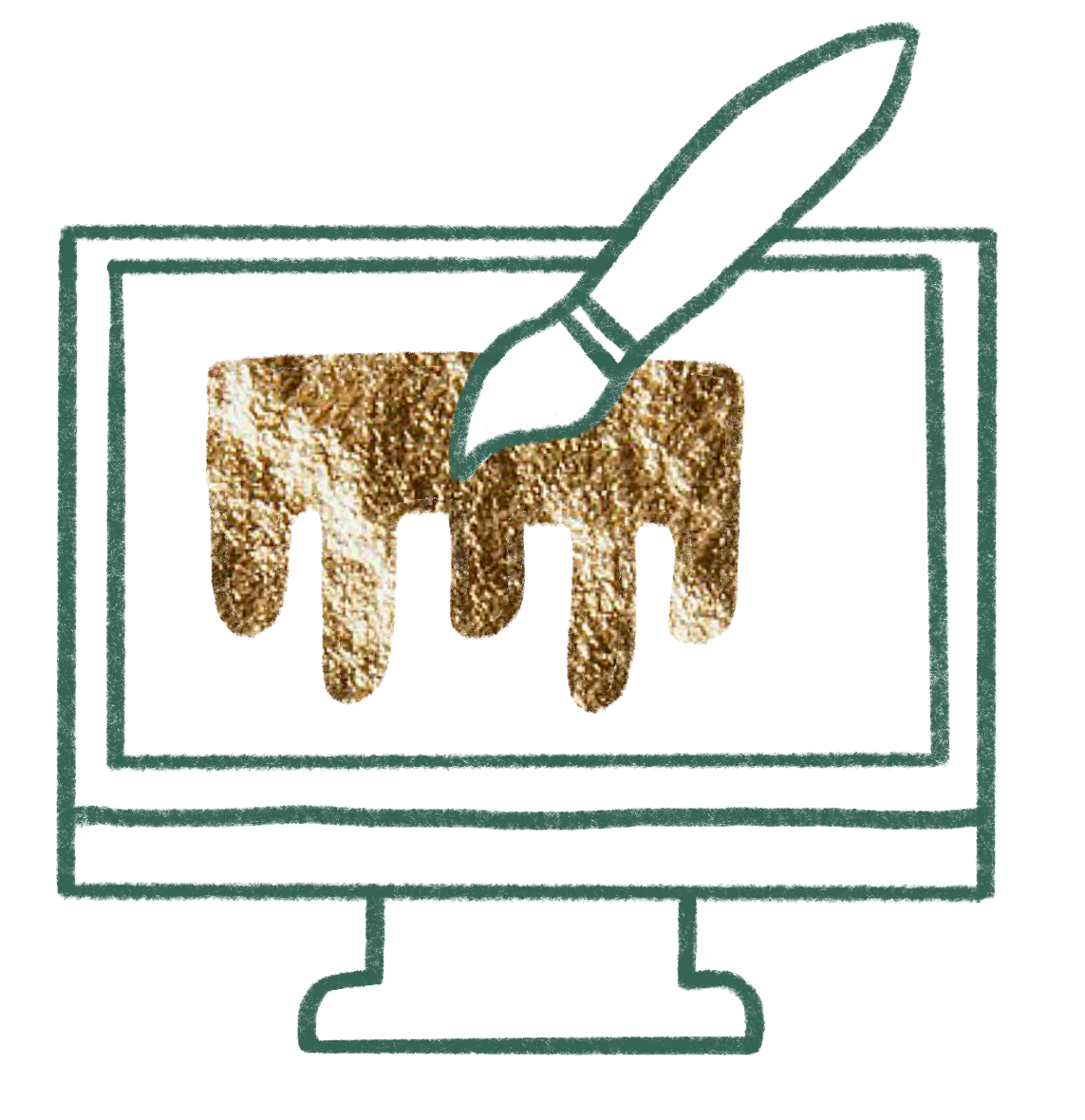 Webentwicklung und Webdesign Icon eines Computerbildschirms mit einem Farbklecks und einem Pinsel. Symbol fuer Webdesign oder grafische Gestaltung.