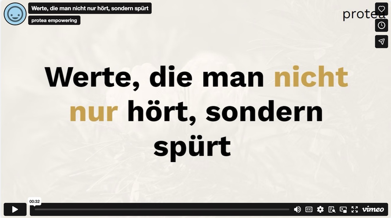 Videotestimonial Thumbnail. Fetter Text auf schlichtem Hintergrund.